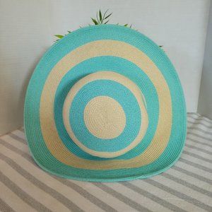 Croft & Barrow Natural and Turquoise Stripe Sunhat